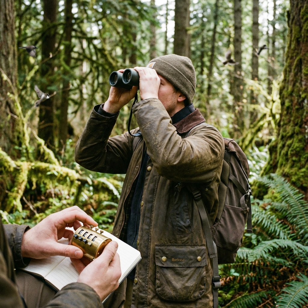 Birdwatcher in Forest