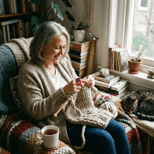 أقفزّاء تستخدم عداد صفوف رقمي أثناء العمل على سترة.