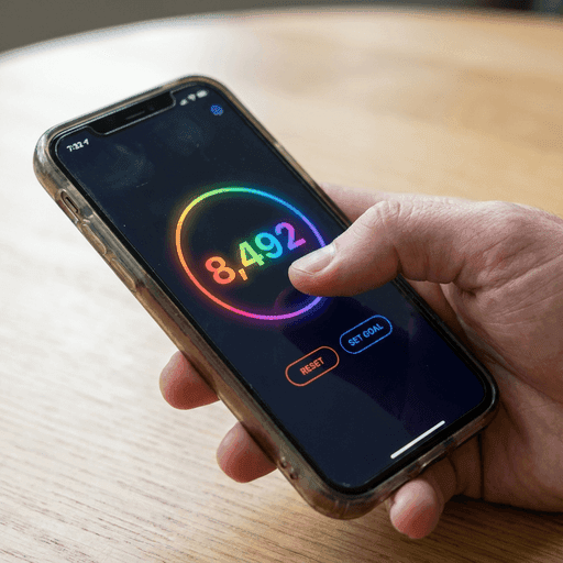 تظهر هاتف ذكي عصري واجهة تطبيق عداد النقر المظهر الأنيق في وضع مظلم.